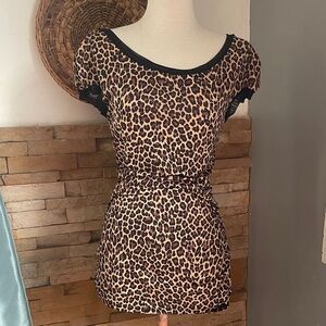 Vintage ruched sides Leopard Print Mini Dress